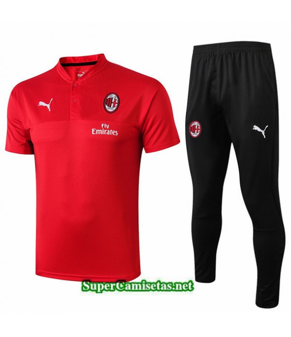 Tailandia Camiseta Kit De Entrenamiento Ac Milan V255 Rojo/negro Cuello V 2019/20