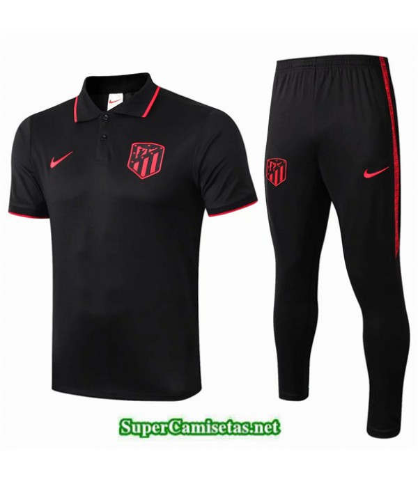 Tailandia Camiseta Kit De Entrenamiento Atletico Madrid Polo V207 Negro/banda Rojo 2019/20