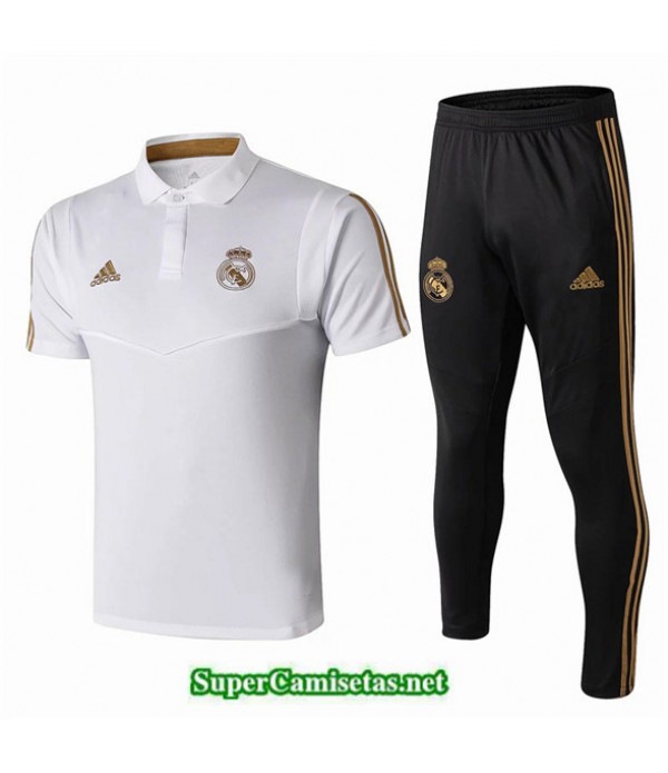 Tailandia Camiseta Kit De Entrenamiento Real Madrid Polo V214 Blanco/negro 2019/20