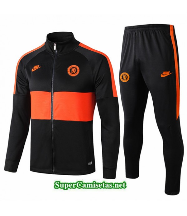Tailandia Chaqueta Chandal Chelsea V076 Negro/banda Amarillo 2019/20