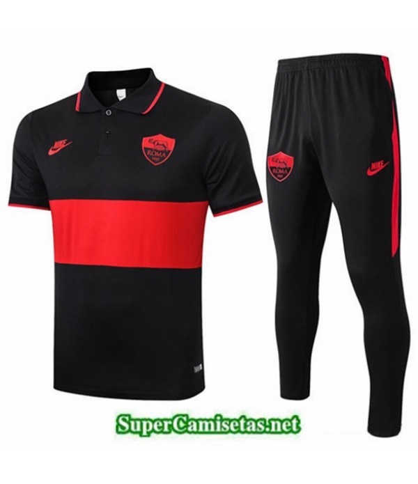 Tailandia Camiseta Kit De Entrenamiento As Roma Polo Negro/rojo 2019/20