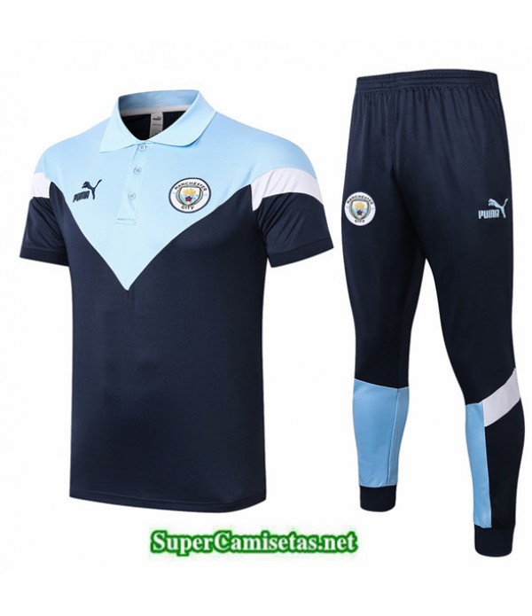 Tailandia Camiseta Kit De Entrenamiento Manchester City Polo Azul Claro 2020/21