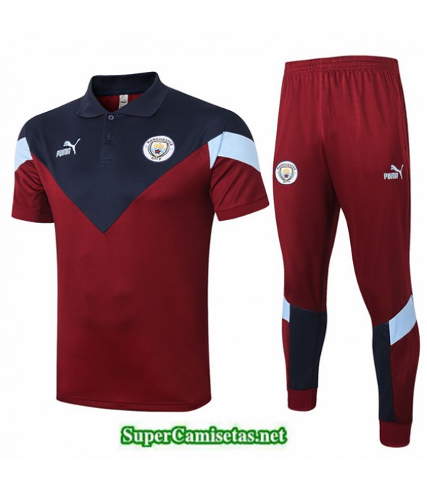 Tailandia Camiseta Kit De Entrenamiento Manchester City Polo Rojo Oscuro/azul Oscuro 2020/21