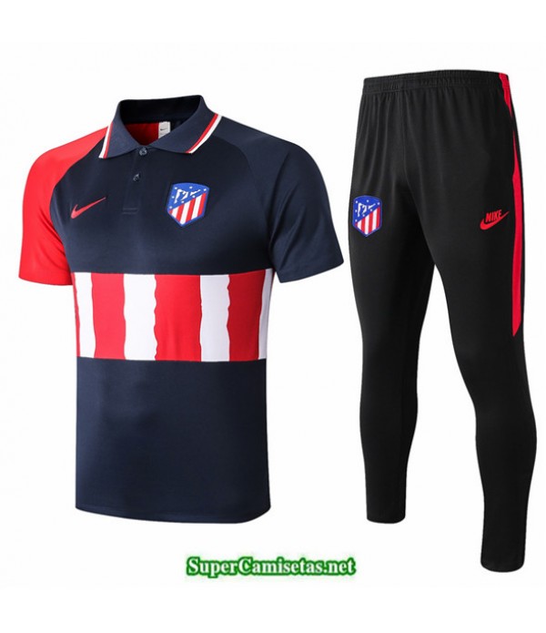 Tailandia Camiseta Kit De Entrenamiento Atletico Madrid Polo Azul Oscuro/rojo/blanco 2020/21