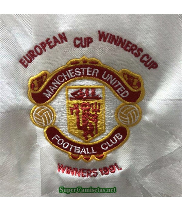 Tailandia Segunda Equipacion Camiseta Camisetas Clasicas Manchester United Hombre Blanco 1991