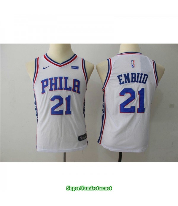 Camiseta NIÑOS Embiid 21 sixers 2018 blanca