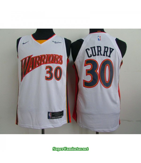 Camiseta 2019 Stephen Curry 30 blanca naranja Golden State Warriors