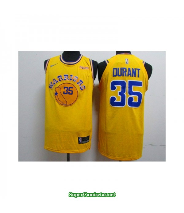 Camiseta 2019 Kevin Durant 35 amarilla retro Golden State Warriors publicidad