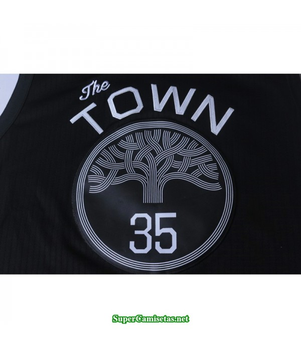 Camiseta 2018 Kevin Durant 35 negra Golden State Warriors town