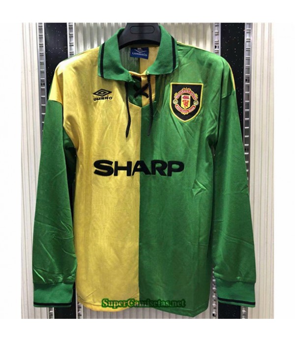 Tailandia Camisetas Clasicas Manchester United Manga Larga Amarillo/verde Hombre 1992 94