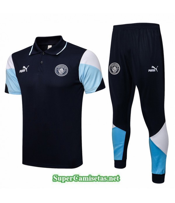 Tailandia Camiseta Kit De Entrenamiento Manchester City Polo Azul Oscuro 2021/22