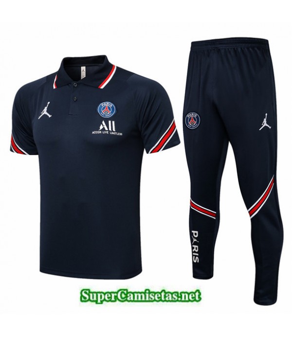 Tailandia Camiseta Kit De Entrenamiento Jordan Psg Polo Azul Marino 2021