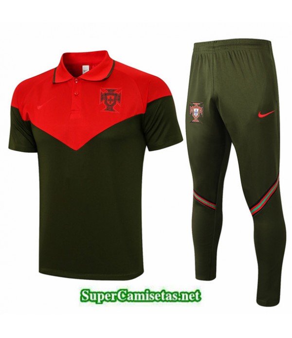 Tailandia Camiseta Kit De Entrenamiento Portugal Polo Negro/ Rojo 2021