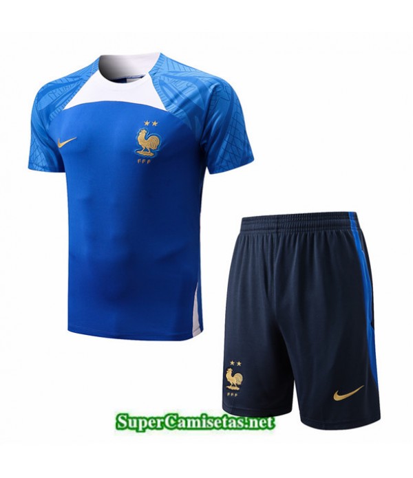 Tailandia Camiseta Kit De Entrenamiento Francia + Short Azul 2022 2023