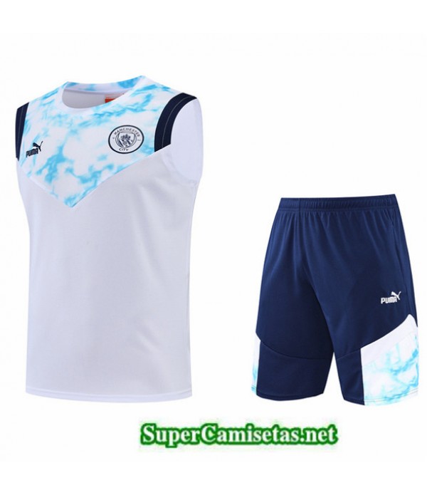 Tailandia Camiseta Kit De Entrenamiento Manchester City Debardeur Blanco/azul 2022/23
