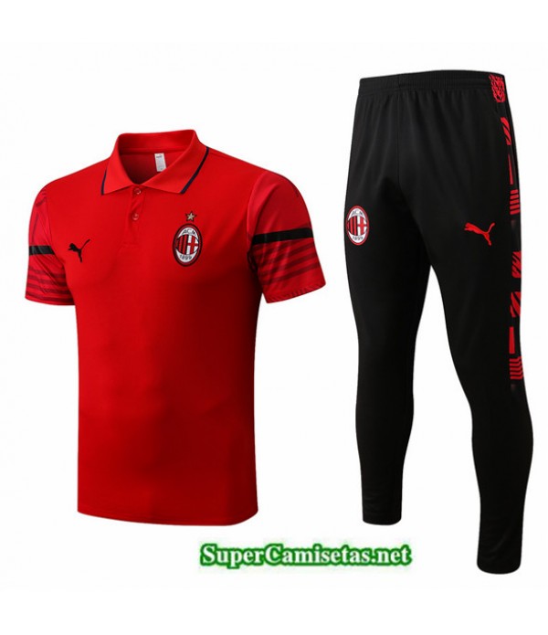 Tailandia Camiseta Kit De Entrenamiento Polo Ac Milan Rojo/negro 2022/23
