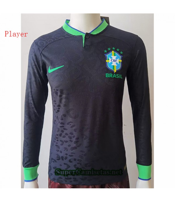 Tailandia Equipacion Camiseta Player Brasil Manga Larga Negro 2022 2023
