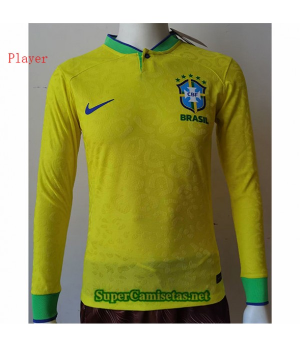 Tailandia Primera Equipacion Camiseta Player Brasil Manga Larga 2022 2023