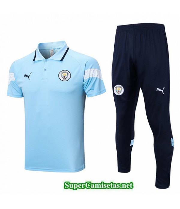 Tailandia Camiseta Kit De Entrenamiento Manchester City Polo Azul 2022 2023 Diseño