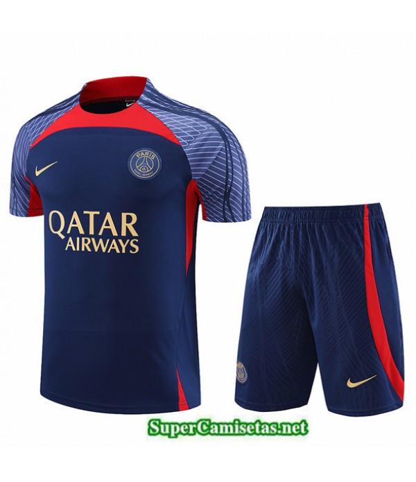 Tailandia Camiseta Kit De Entrenamiento Paris Psg + Corto Azul 2023 2024 Diseño