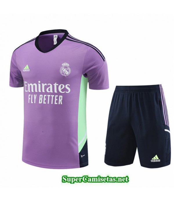 Tailandia Camiseta Kit De Entrenamiento Real Madrid + Corto Violet 2022 2023 Outlet