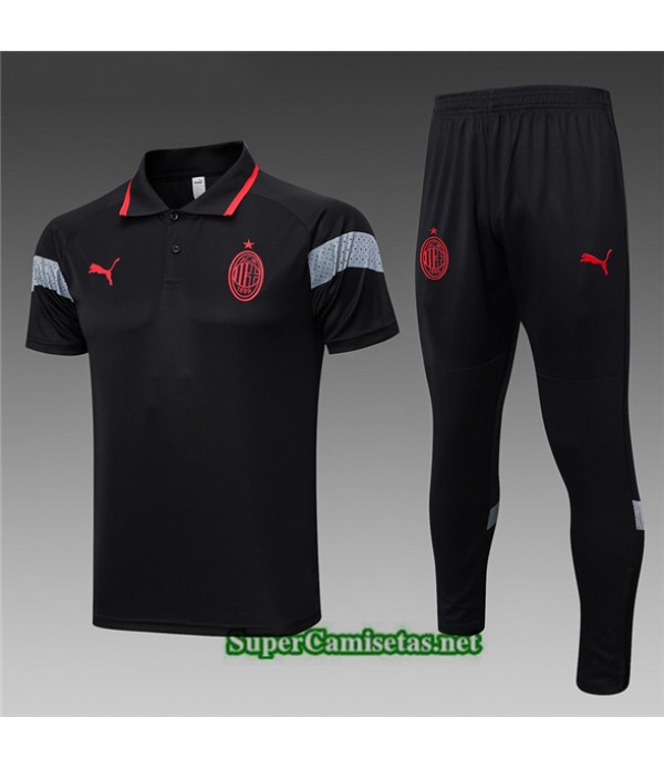 Tailandia Camiseta Kit De Entrenamiento Ac Milan Polo Negro 2023/24