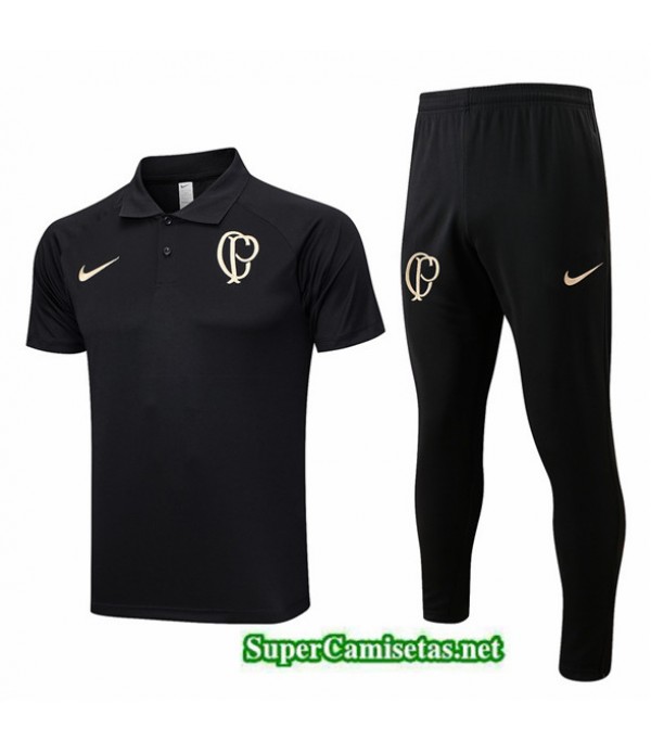 Tailandia Camiseta Kit De Entrenamiento Corinthians Polo Negro 2023/24