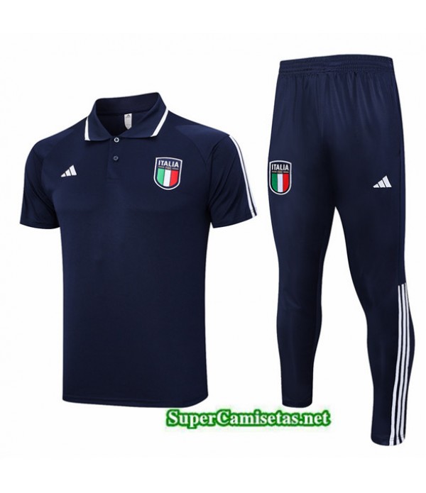 Tailandia Camiseta Kit De Entrenamiento Italia Polo Azul 2023/24