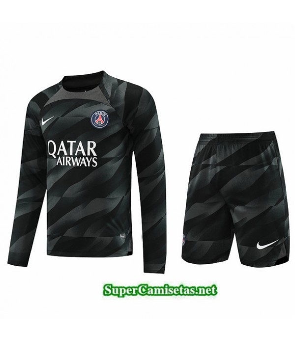 Tailandia Camiseta Kit De Entrenamiento Psg Manche Longue Negro 2023/24