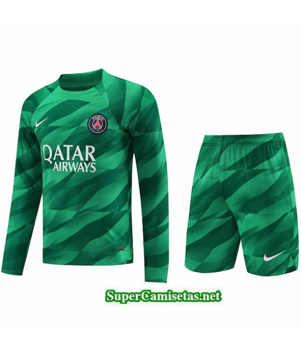 Tailandia Camiseta Kit De Entrenamiento Psg Manche Longue Verde 2023/24