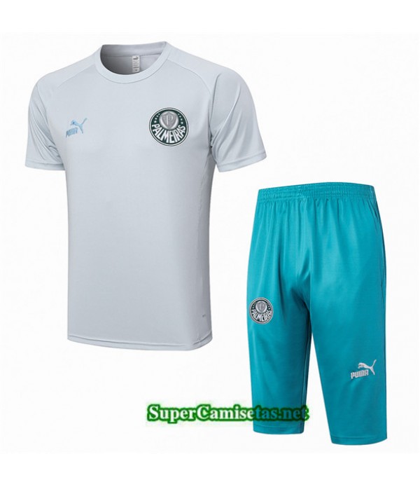 Tailandia Camiseta Kit De Entrenamiento Palmeiras + Short 3/4 Gris 2023/24