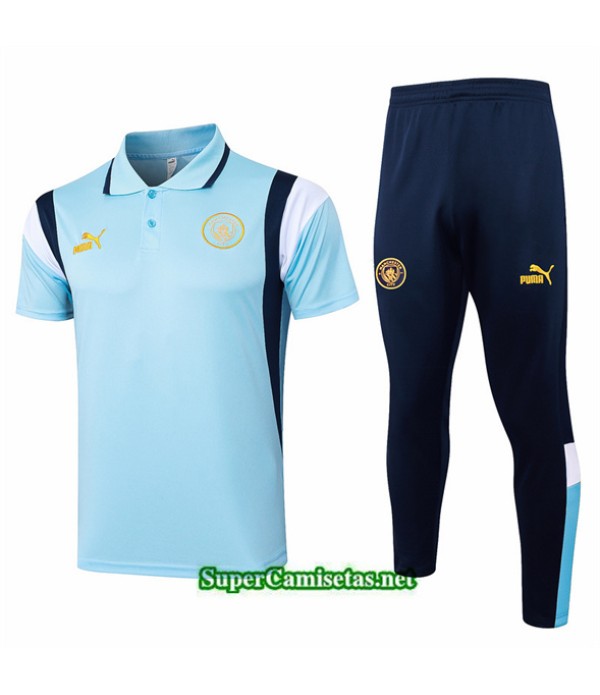 Tailandia Camiseta Kit De Entrenamiento Manchester City Polo Azul Clair 2024 2025