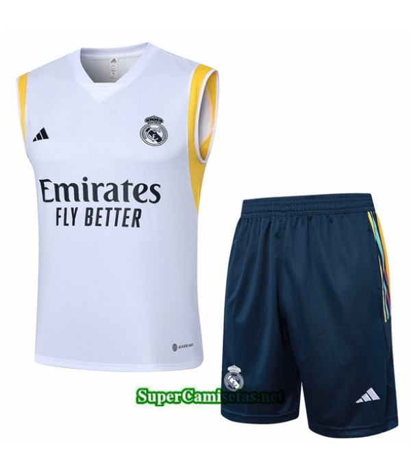 Tailandia Camiseta Kit De Entrenamiento Real Madrid Sin Mangas Blanco 2024 2025