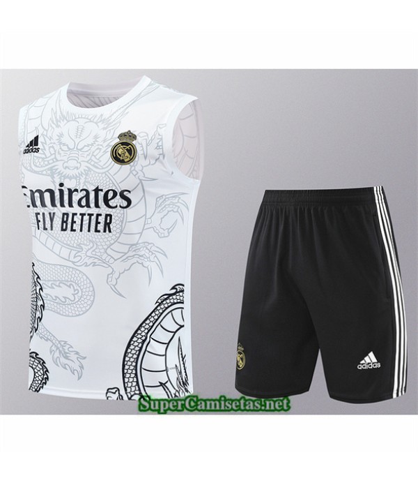 Tailandia Camiseta Kit De Entrenamiento Real Madrid Sin Mangas Blanco 2024 2025