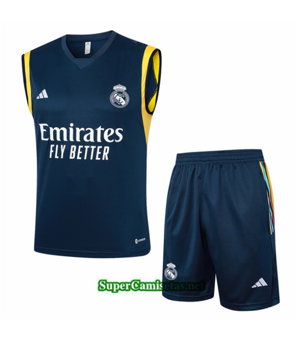 Tailandia Camiseta Kit De Entrenamiento Real Madrid Sin Mangas Azul Marine 2024 2025