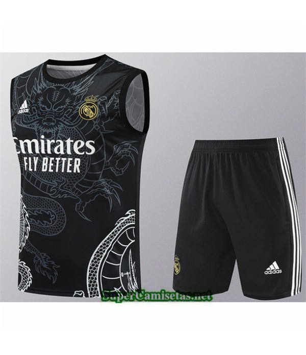Tailandia Camiseta Kit De Entrenamiento Real Madrid Sin Mangas Negro 2024 2025