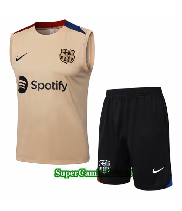 Tailandia Camiseta Kit De Entrenamiento Barcelona Sin Mangas Caqui 2024 2025