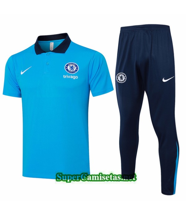 Tailandia Camiseta Kit De Entrenamiento Chelsea Polo Azul 2024 2025