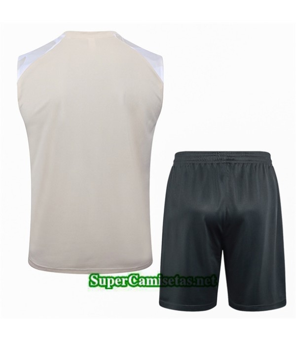Tailandia Camiseta Kit De Entrenamiento Manchester City Sin Mangas De Color Crema 2024 2025