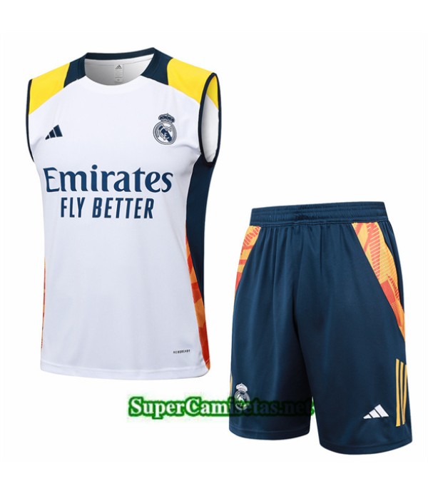 Tailandia Camiseta Kit De Entrenamiento Real Madrid Sin Mangas Blanco 2024 2025