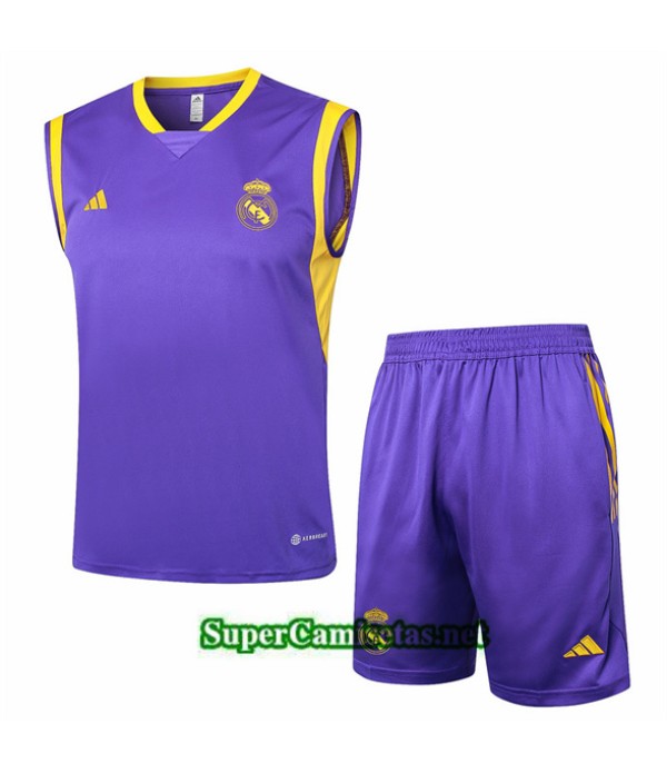 Tailandia Camiseta Kit De Entrenamiento Real Madrid Sin Mangas Púrpura 2024 2025