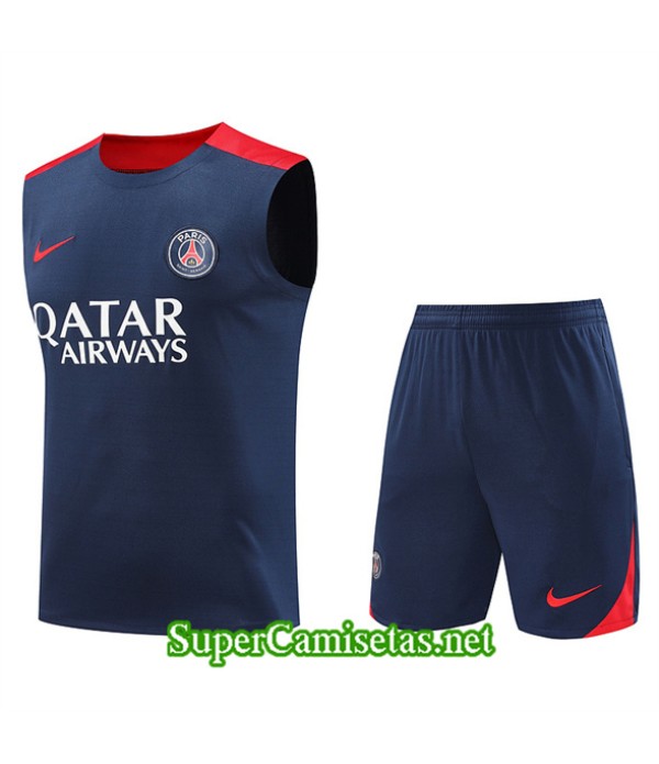 Tailandia Camiseta Kit De Entrenamiento Paris Psg Sin Mangas Azul Marino 2024 2025