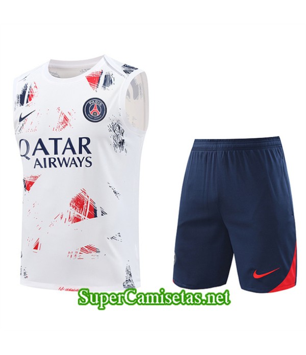 Tailandia Camiseta Kit De Entrenamiento Paris Psg Sin Mangas Blanco 2024 2025