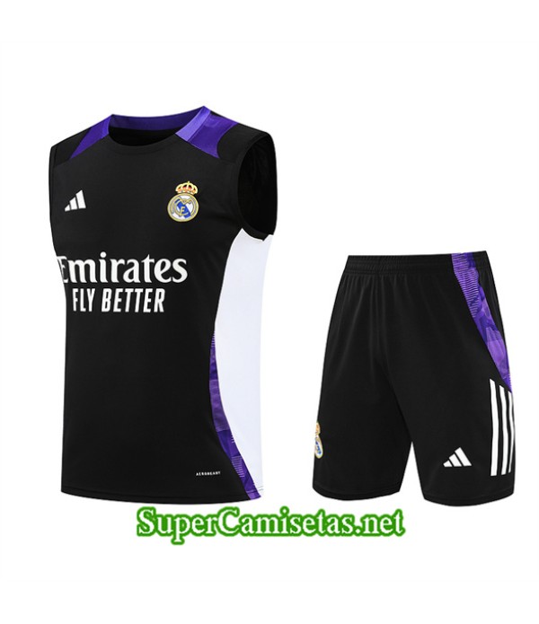 Tailandia Camiseta Kit De Entrenamiento Real Madrid Sin Mangas Negro 2024 2025