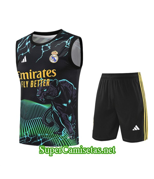 Tailandia Camiseta Kit De Entrenamiento Real Madrid Sin Mangas Negro 2024 2025