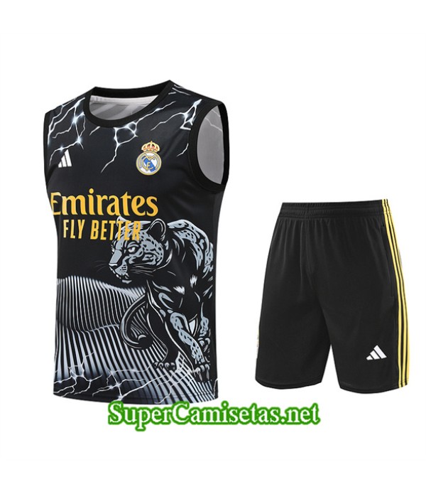 Tailandia Camiseta Kit De Entrenamiento Real Madrid Sin Mangas Negro 2024 2025