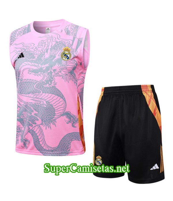 Tailandia Camiseta Kit De Entrenamiento Real Madrid Sin Mangas Rosa 2024 2025