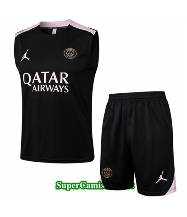 Tailandia Camiseta Kit De Entrenamiento Paris Saint Germain Sin Mangas Negro 2024 2025