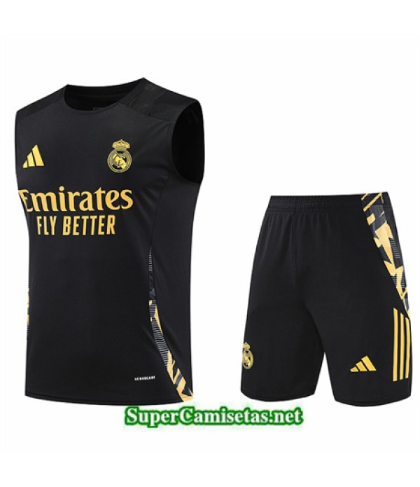 Tailandia Camiseta Kit De Entrenamiento Real Madrid Sin Mangas Negro 2024 2025