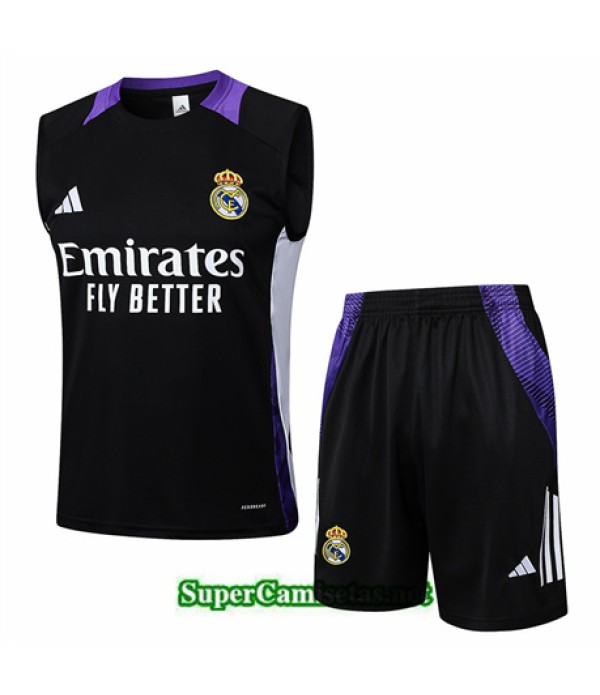 Tailandia Camiseta Kit De Entrenamiento Real Madrid Sin Mangas Negro 2024 2025